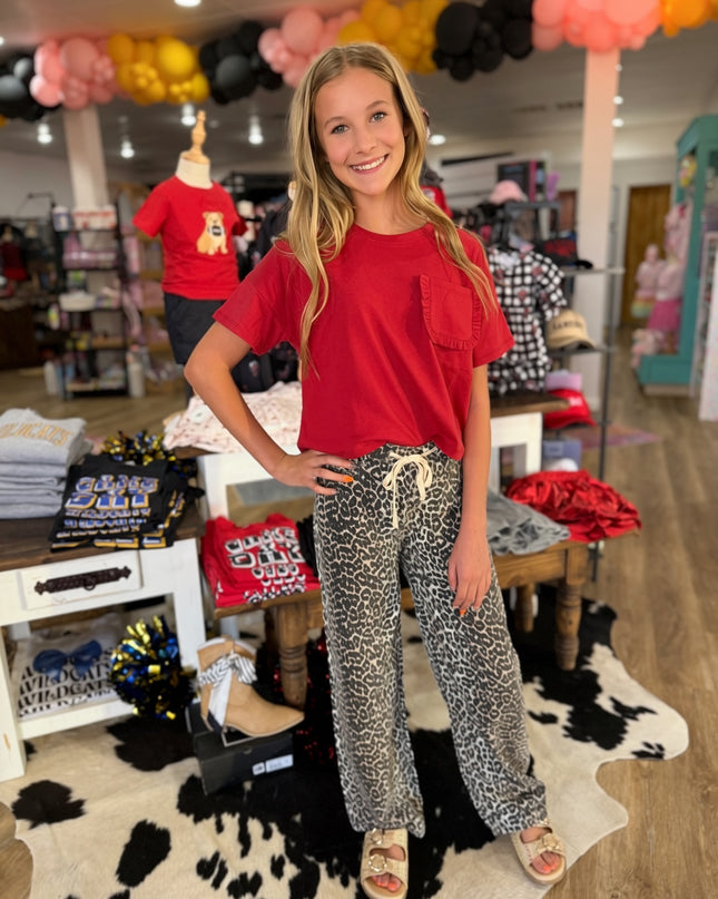 Slight Barrel Pants With Drawstring | Leopard