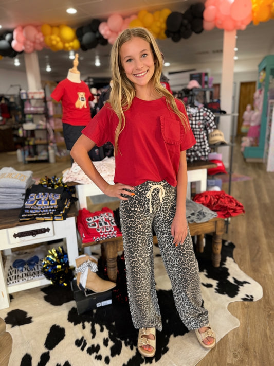 Ruffle Pocket Knit Tee | Red