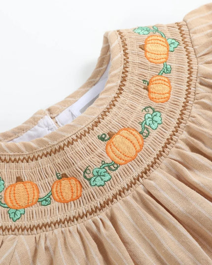 Light Brown Pinstripe Pumpkin Smocked Dress & Bloomer