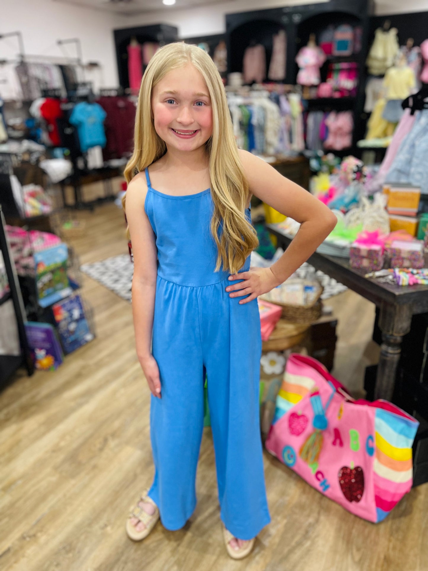 Spaghetti Straps Pull On Wide Leg Romper | Blue