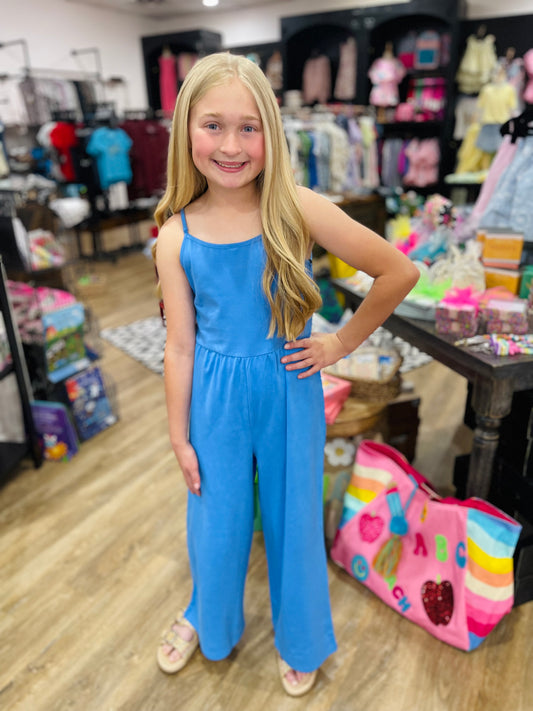 Spaghetti Straps Pull On Wide Leg Romper | Blue