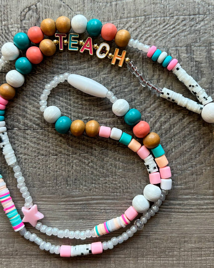 Teach Colorful Beaded Lanyard with Breakaway Clasp