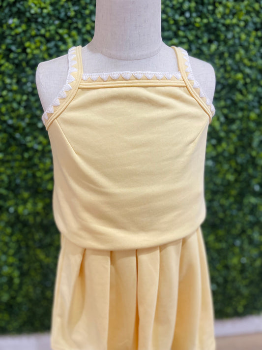 Crochet Knit Detail French Terry Tank | Yellow