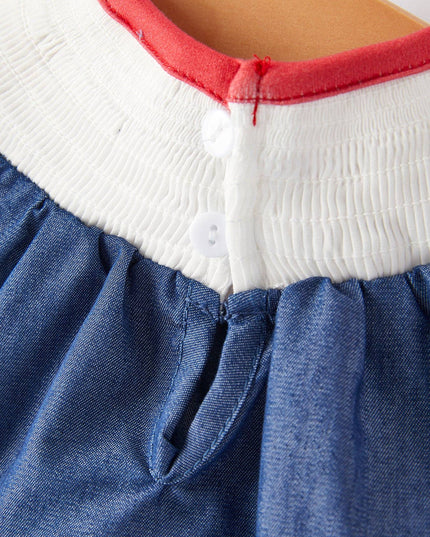Girls Farm Smocking Embroidered Blue Dress: 12M