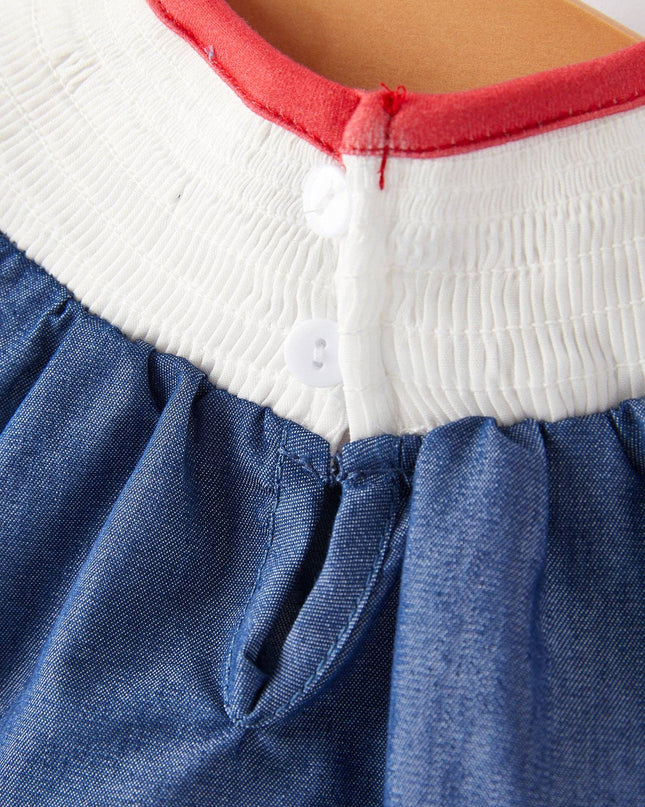 Girls Farm Smocking Embroidered Blue Dress: 12M