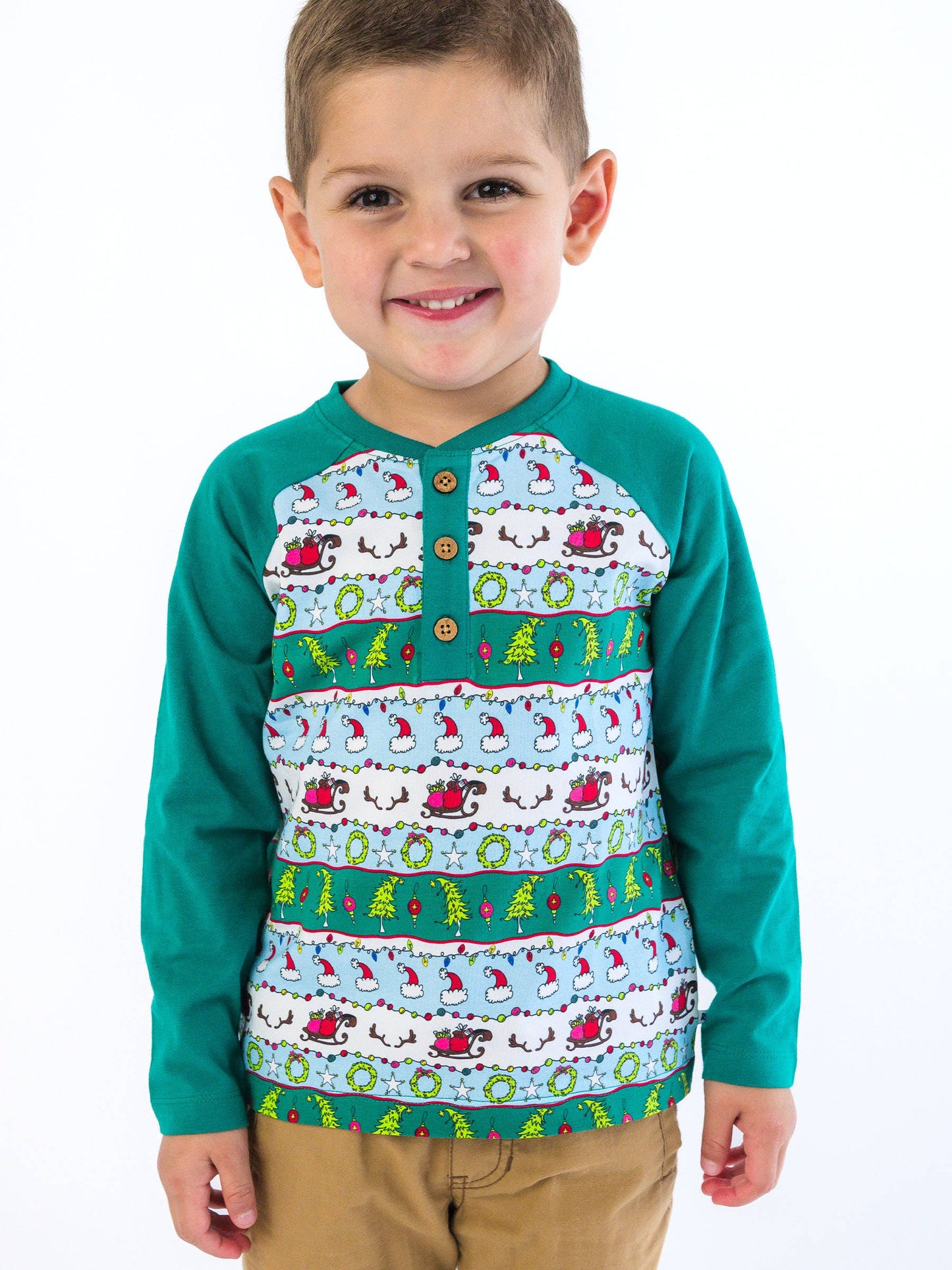Festive Fair Isle Long Sleeve Raglan Henley Tee