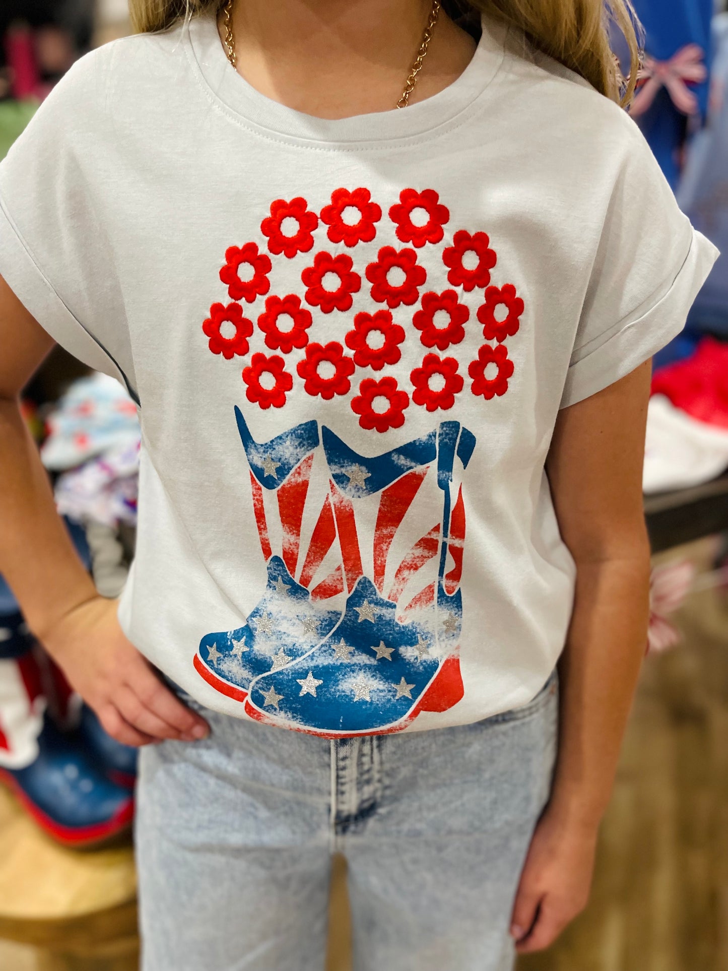 Americana Cowgirl Boots Graphic Tee | Light Blue