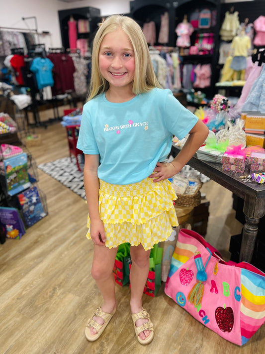Smocked Waistband Checkered Print Skort | Yellow