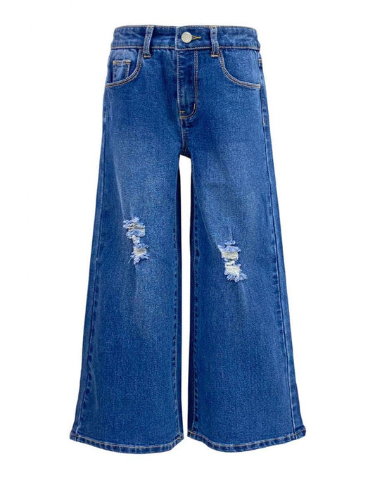 Distressed Wide Leg Denim Jeans | 4-6x