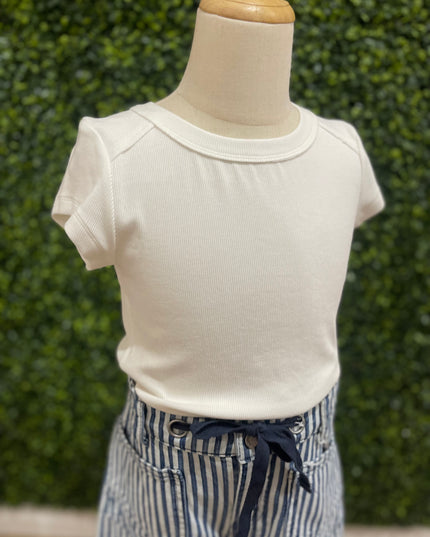 Rib Exposed Cap Sleeve Tee | White