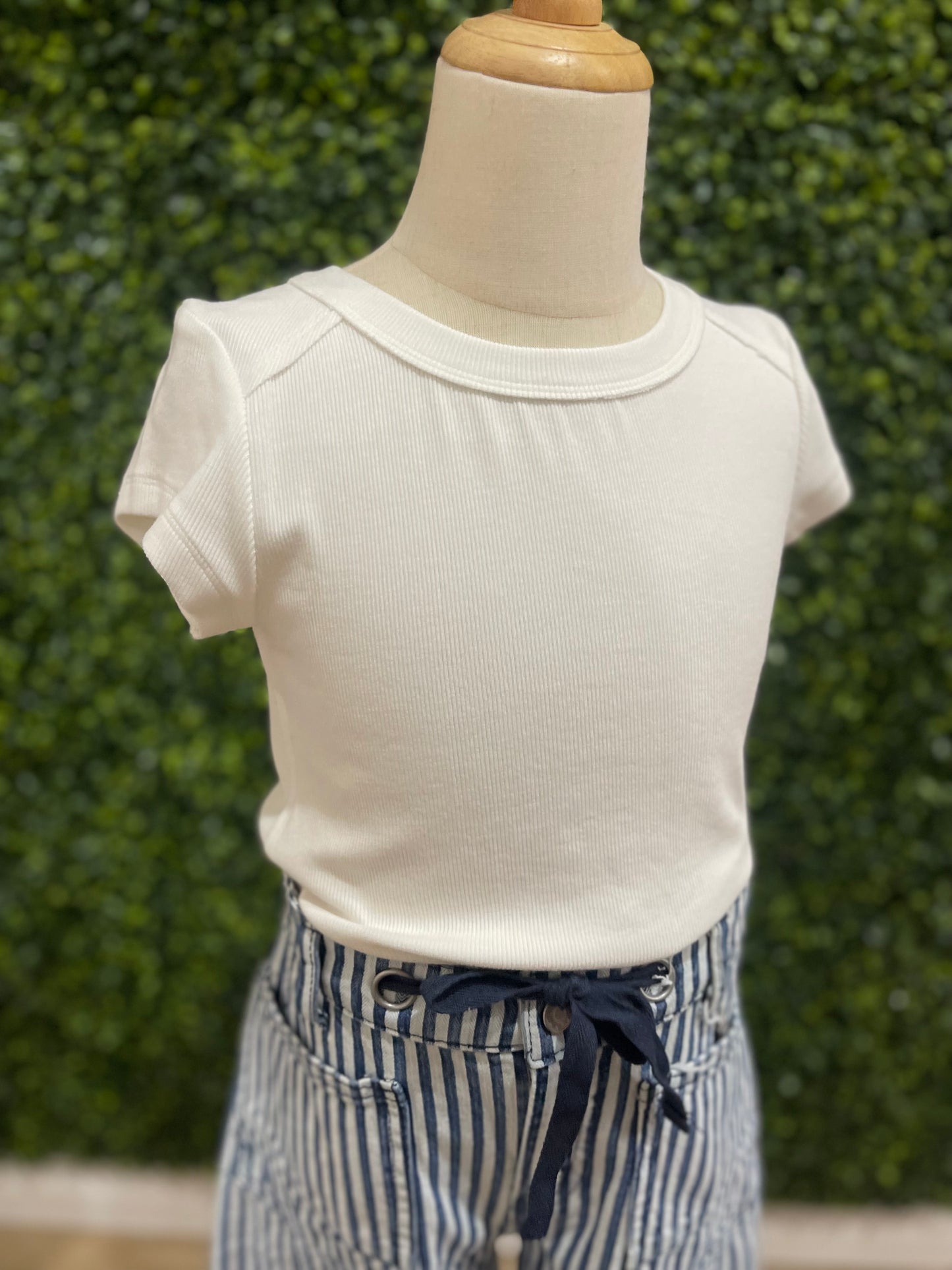 Rib Exposed Cap Sleeve Tee | White