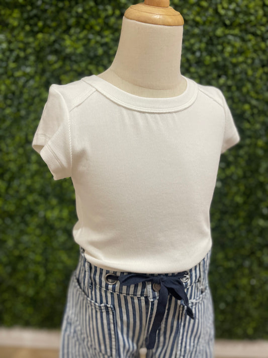 Rib Exposed Cap Sleeve Tee | White