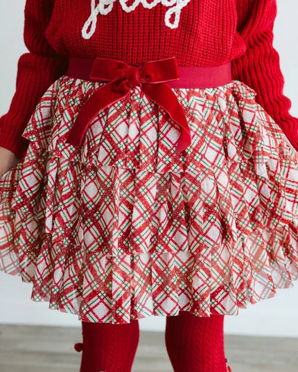 Christmas Plaid Bow Tiered Tutu