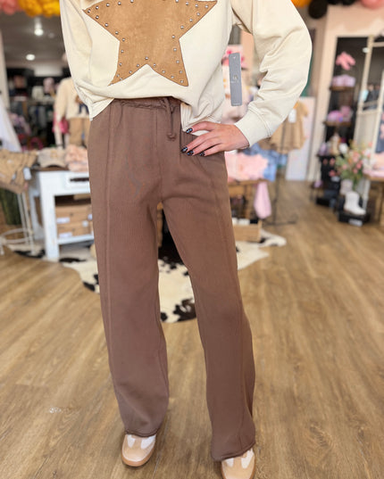 Fleece Wide Leg Raw-Seamed Pant | Chocolate Lava