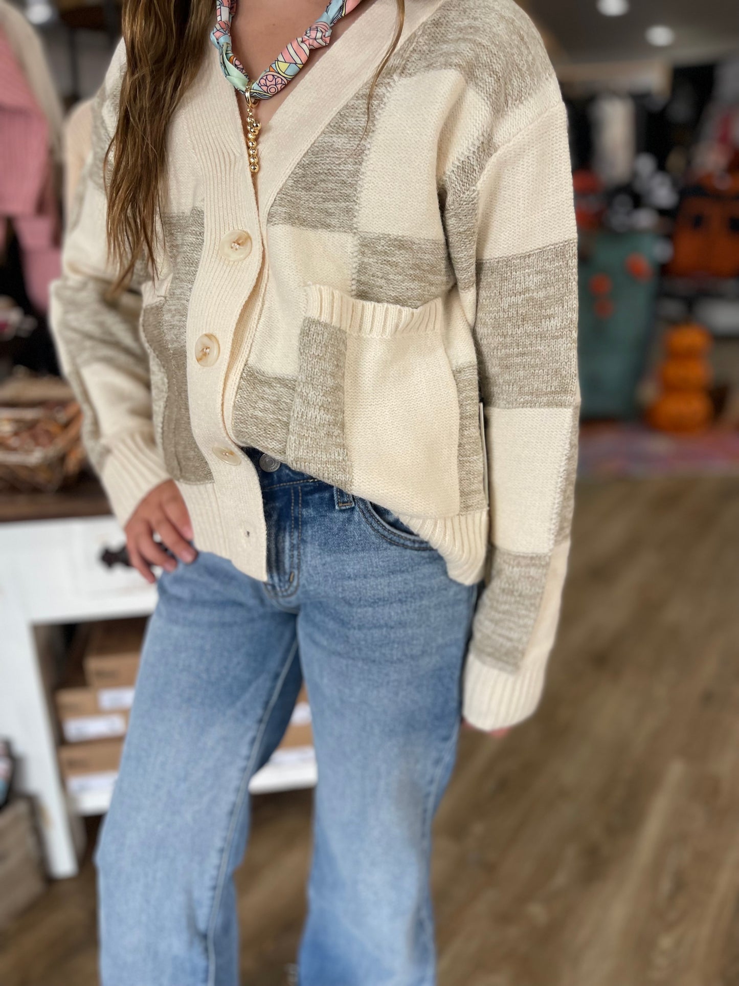Checkered Pocket Cardigan