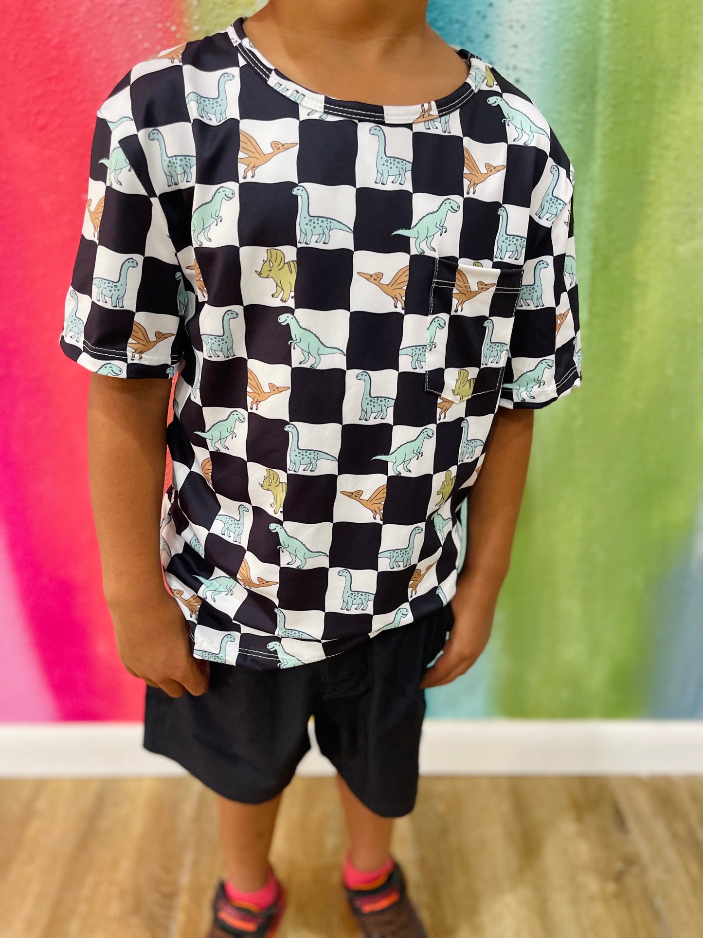 Dino Checkers Pocket Tee