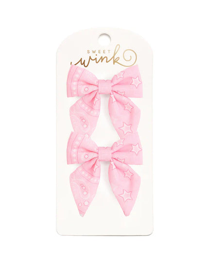 Pink Bandana Western Bow Clip Set
