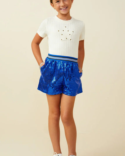 Elastic Waist Sequined Shorts | Blue