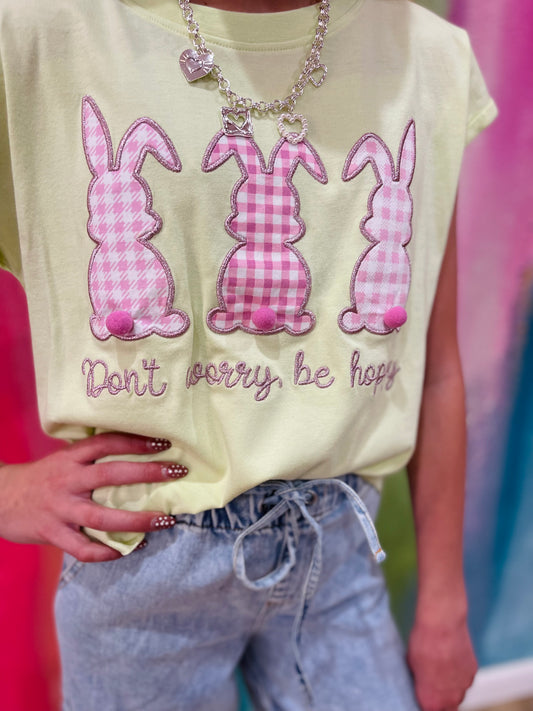 Don’t Worry Be Hoppy Applique Top | Lime