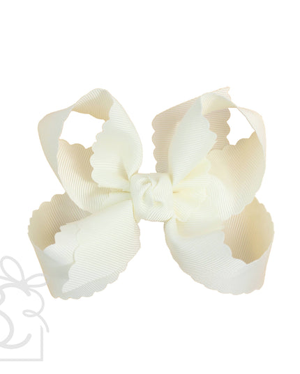 SCALLOPED EDGE BOW: Antique White / 3.5" Medium - 1.5" Ribbon on Alligator Clip