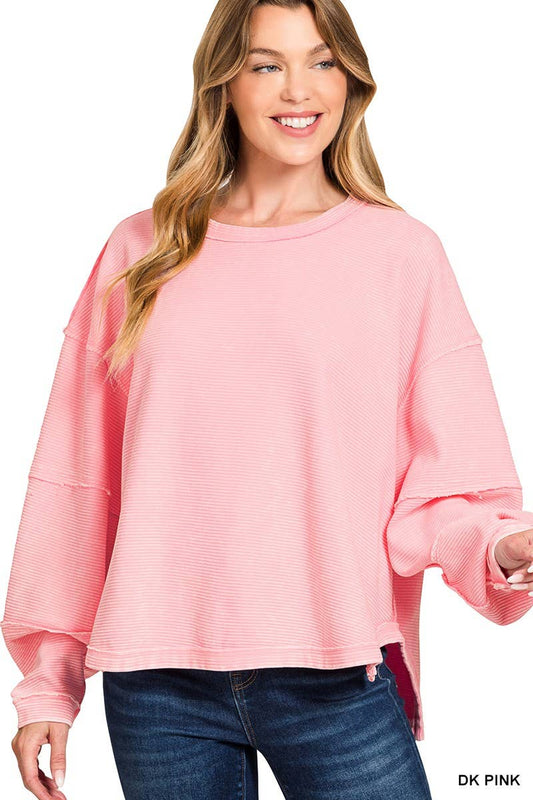 Acid Washed Double Ribbed Exposed-seam Pullover