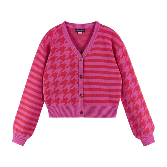 Houndstooth & Striped Cropped Cardigan