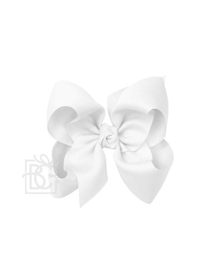 SIGNATURE GROSGRAIN BOW ON CLIP: 5.5" Huge - 2.25" Ribbon on Alligator Clip / WHITE
