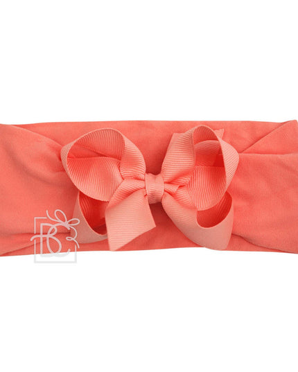 WIDE PANTYHOSE HEADBAND W/CLASSIC GROSGRAIN BOW: AQUAMARINE / 3+ Months / 4.5" Large