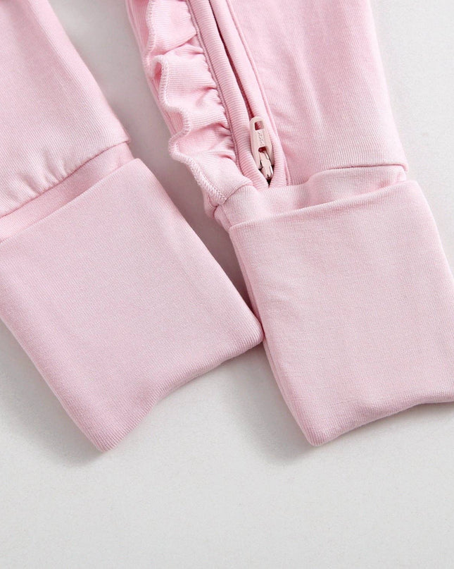 Dawn Ruffled Zippered Baby Romper | Pink