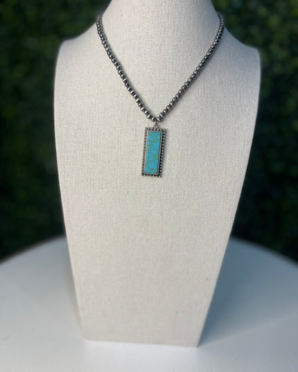 Rectangular Turquoise Pendant Necklace & Earrings Set
