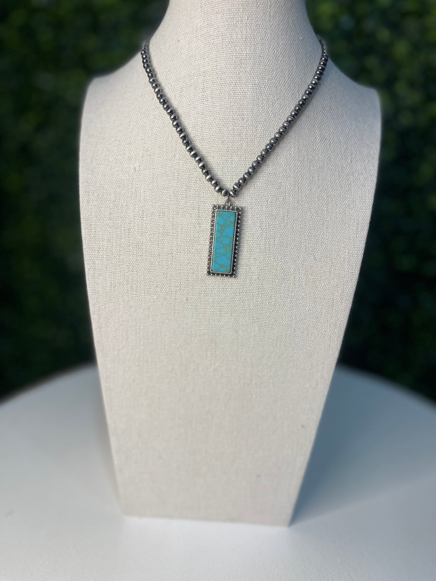 Rectangular Turquoise Pendant Necklace & Earrings Set