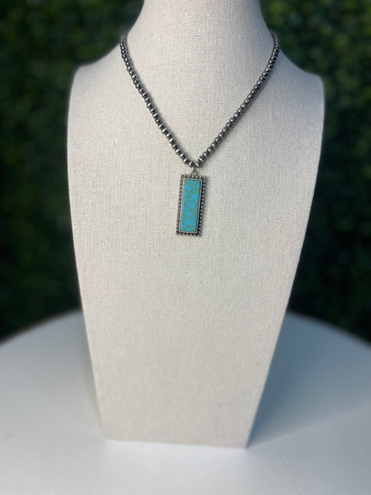 Rectangular Turquoise Pendant Necklace & Earrings Set