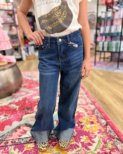 High Rise Wide Leg Cuffed Jeans