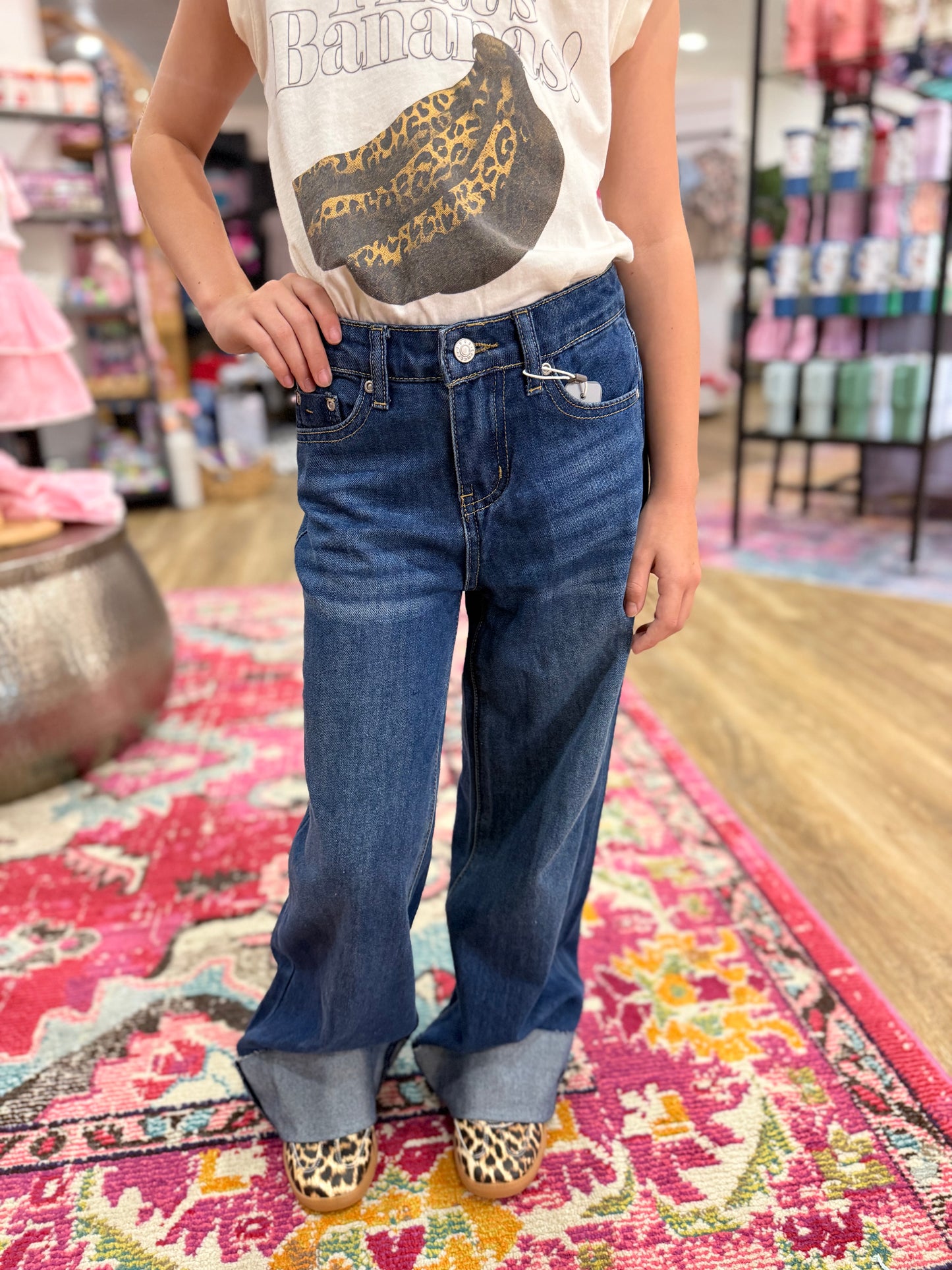 High Rise Wide Leg Cuffed Jeans