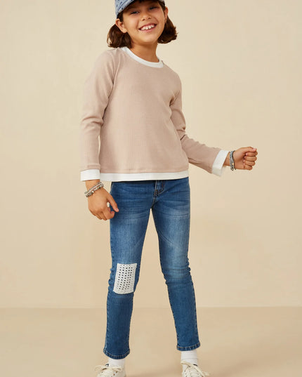 Layered Look Ribbed Knit Top | Taupe