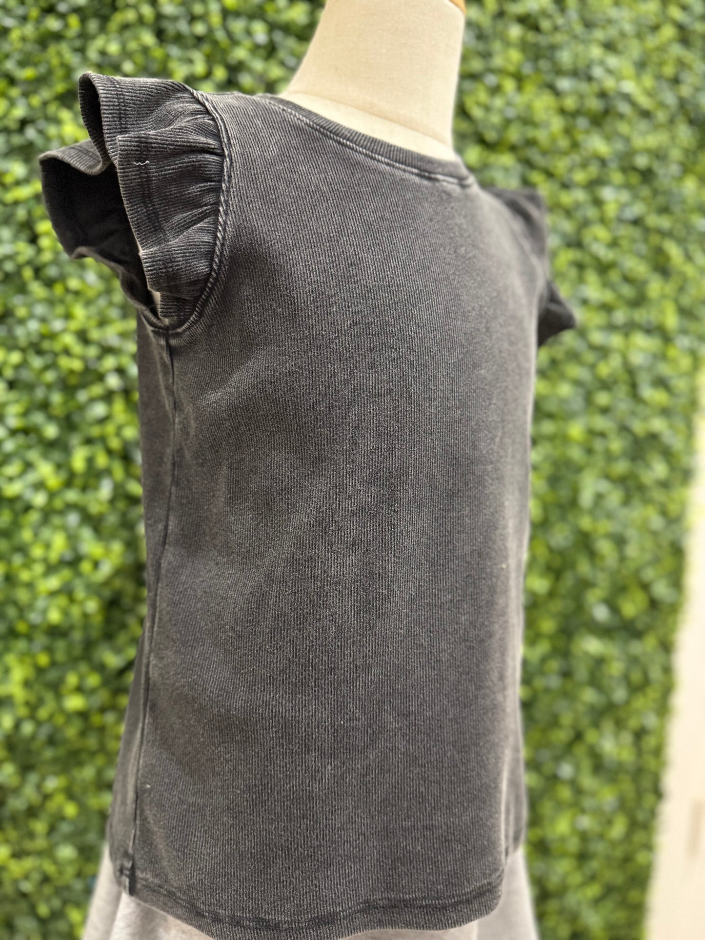 Washed Ribbed Flutter Sleeve Knit Tank