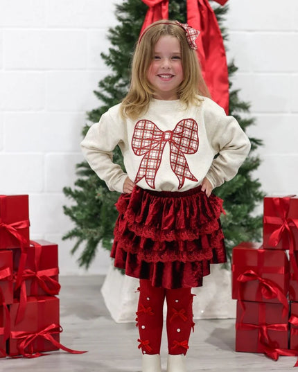 Christmas Plaid Bow Patch Sweatshirt