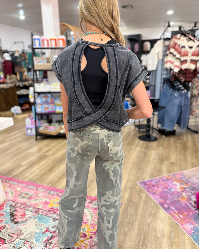 KanCan High Rise Wide Leg Camo Jeans