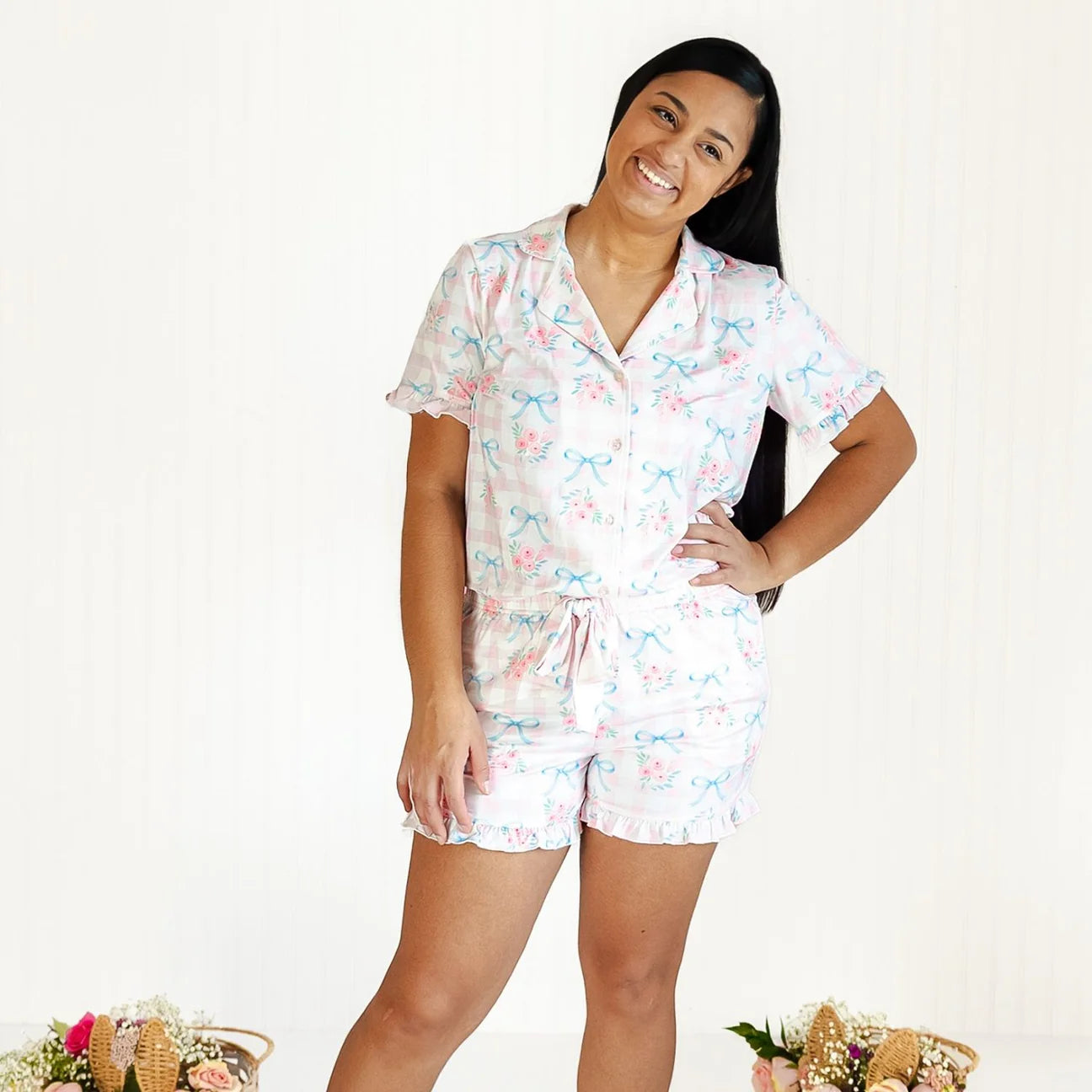 Gingham Trellis Spring Floral Lounge Set | Adult
