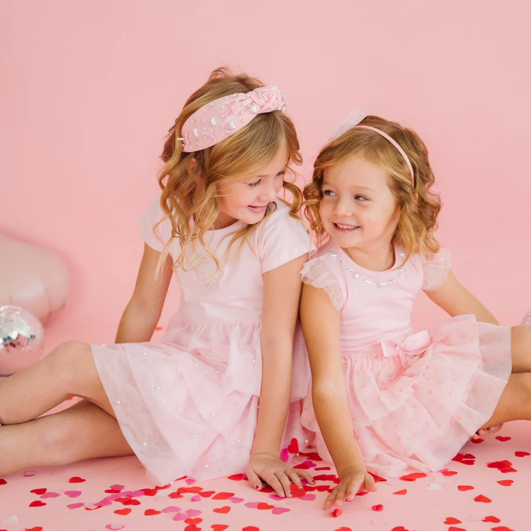 Short Sleeve Flocked Heart Valentine’s Day Dress