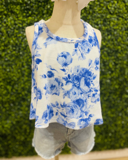Floral Printed Terry Cloth Tank | Blue