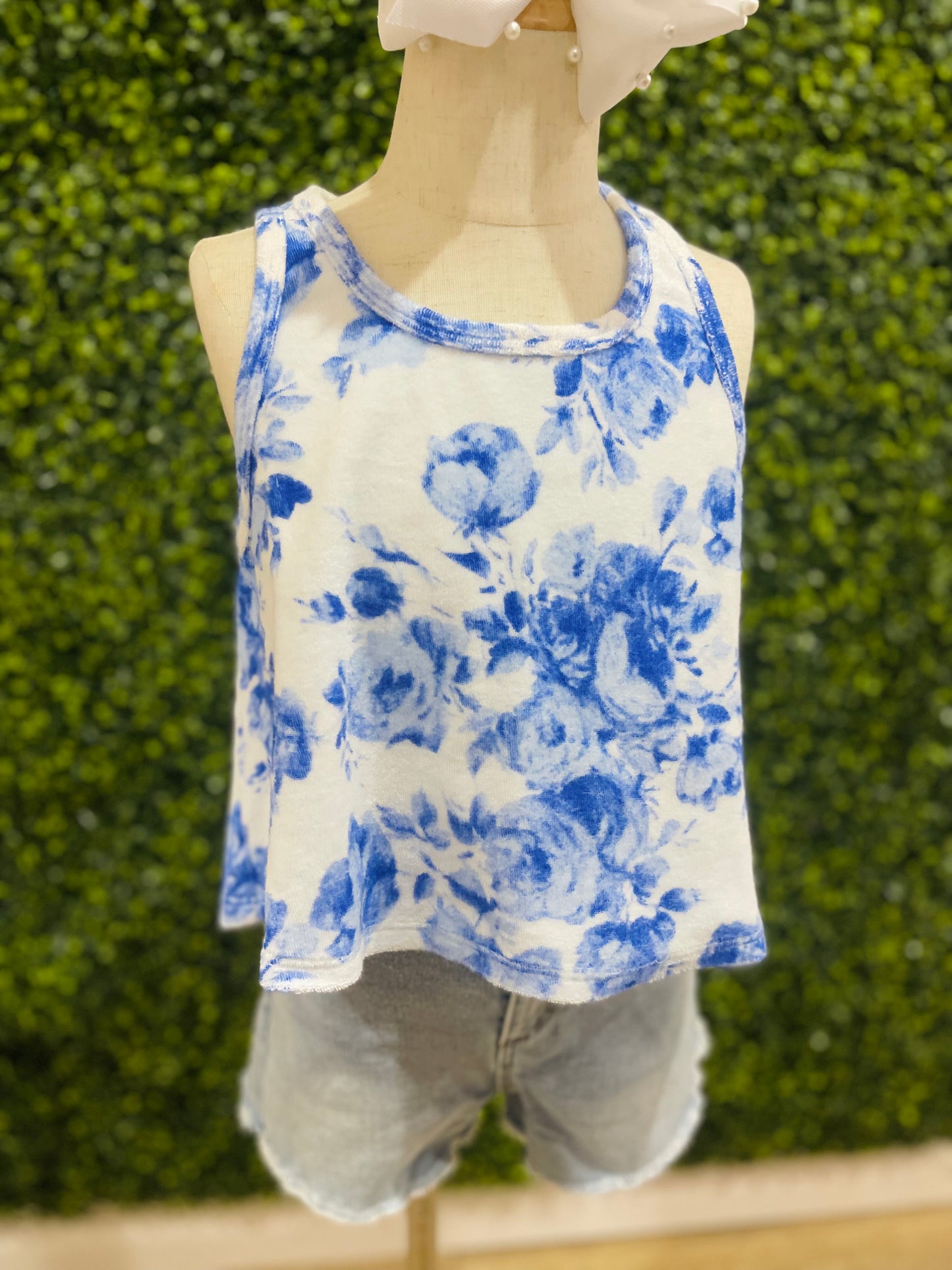 Floral Printed Terry Cloth Tank | Blue