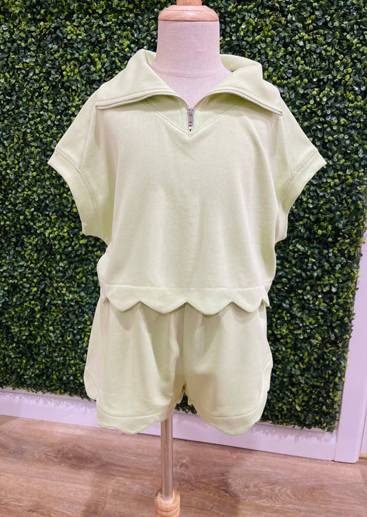 French Terry Scallop Hem Set | Lime Green