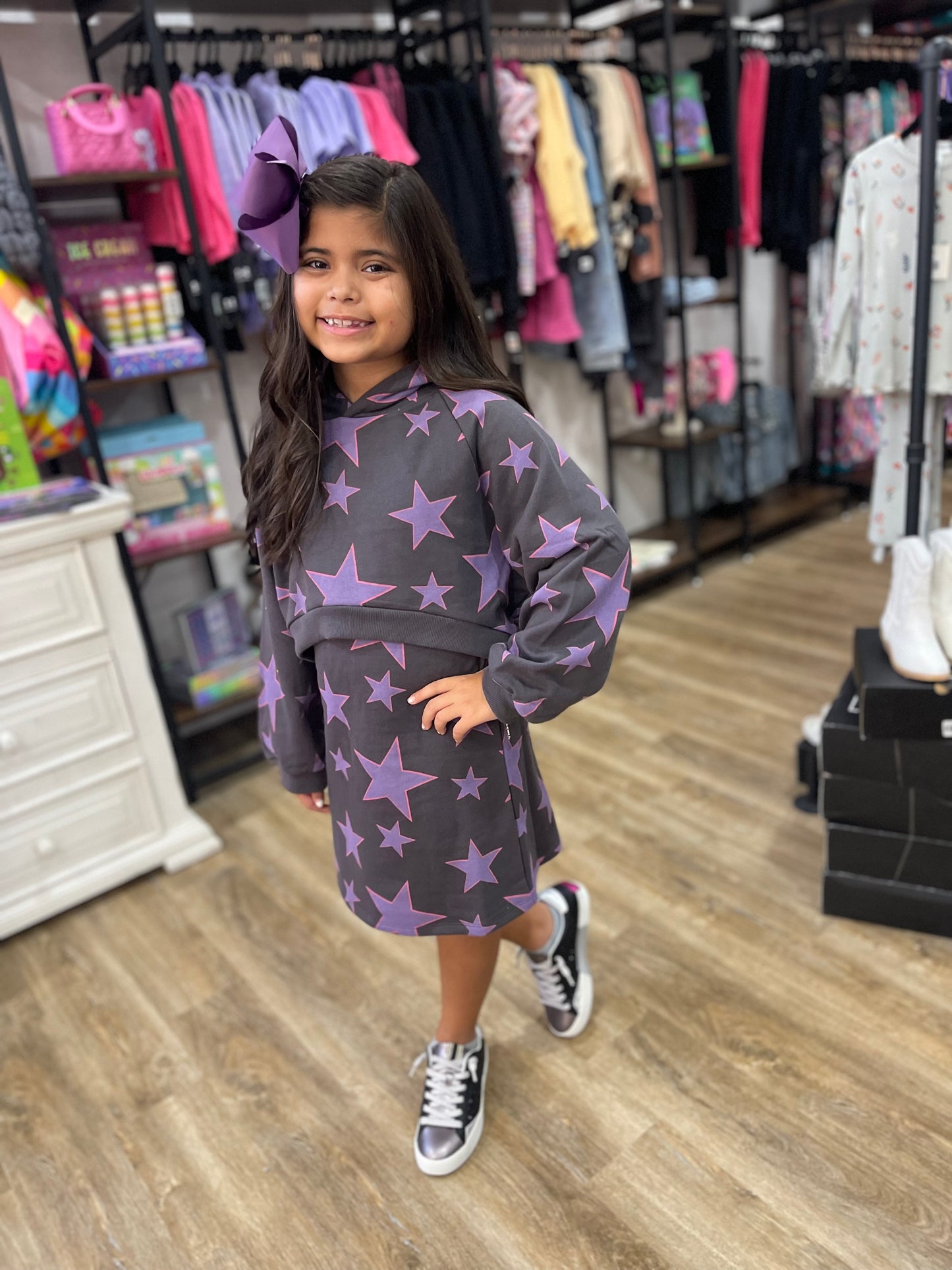 All Over Stars Hoodie Dress