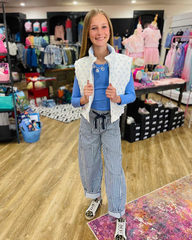Blue Bow Trellis Puffer Vest