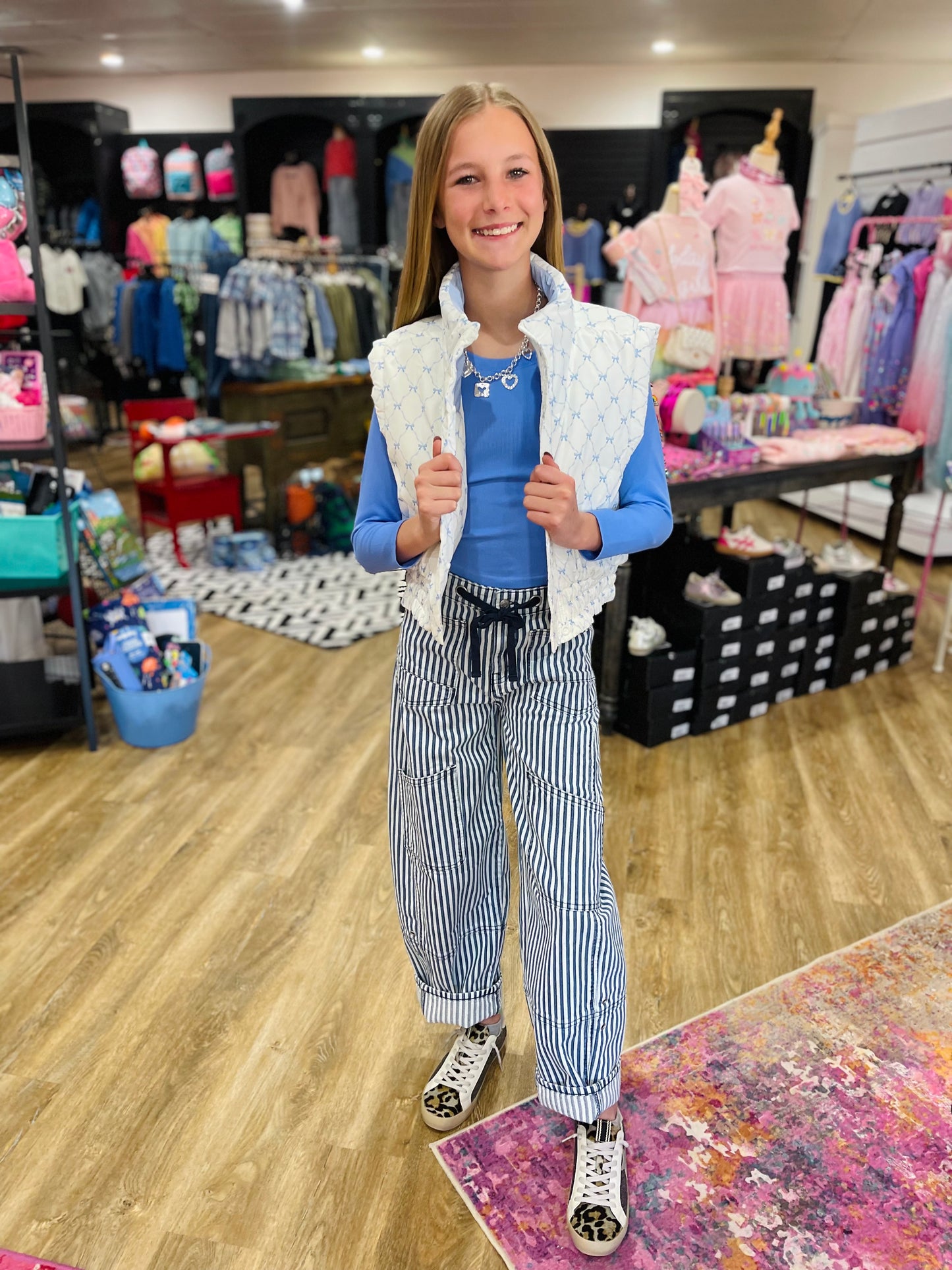 Blue Bow Trellis Puffer Vest