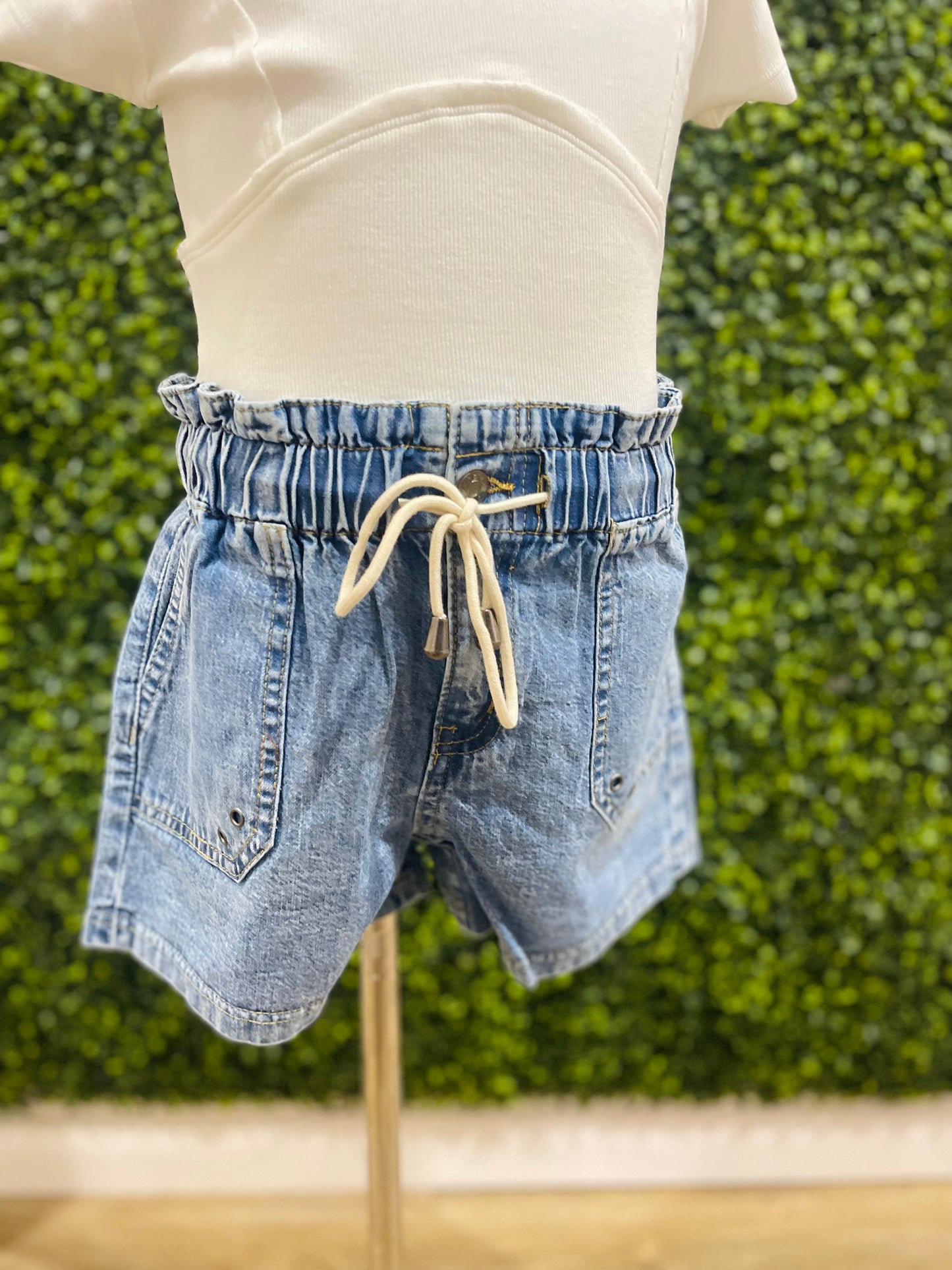 Paperbag Waist Tie Shorts | Light Indigo