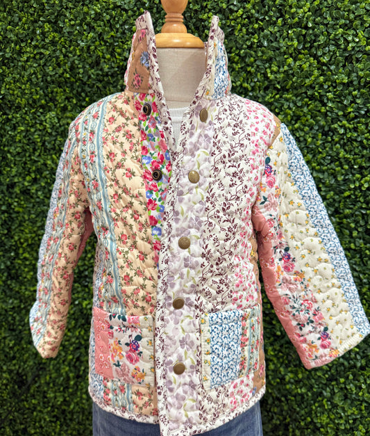 Paige Patchwork Stripe Youth Quilted Snap Jacket