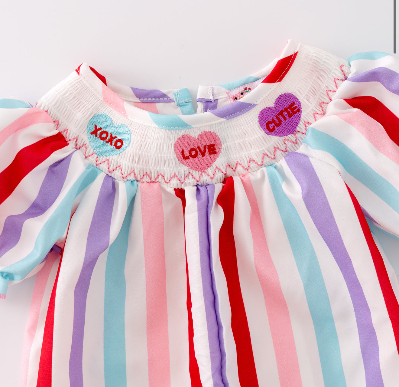 Candy Heart Stripe Smocked Romper