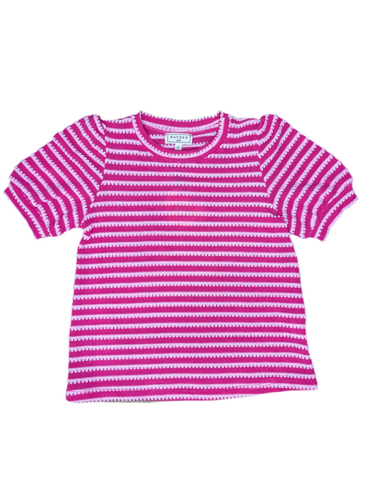 Puff Sleeve Textured Stripe Knit Top | Pink